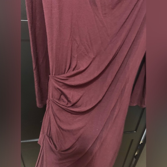 Babaton burgundy Long Sleeve Dress Side ruching soft midi Neutral knit - Picture 3 of 7